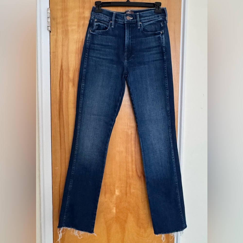 MOTHER High-Rise Straight Jeans in Dark Blue Denim - Picture 2 of 9